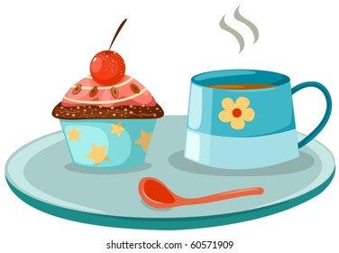 illustration  of isolated a cup of coffee and cute cup cake