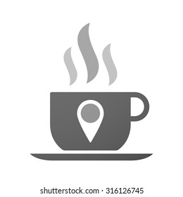 Illustration of an isolated cup of coffee with a map mark