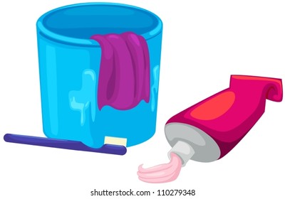 illustration of isolated  A cup, toothbrush and toothpaste
