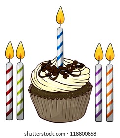 Illustration of an isolated cupcake and candles on a white background