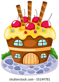 illustration of isolated cupcake house on white background