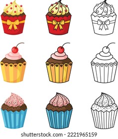 illustration of isolated cupcake set vector