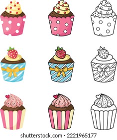 Illustration von isoliertem Cupcake-Set, Vektorgrafik