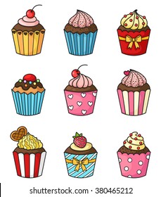 illustration of isolated cupcake set vector