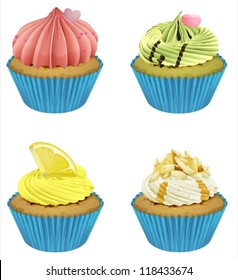 Illustration of isolated cupcakes on a white background