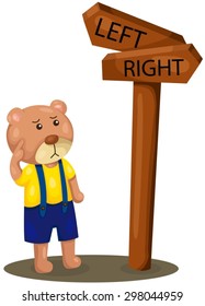 illustration of isolated cute bear lost direction 