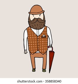 Illustration of isolated cute bearded gentleman. Vector illustration