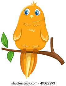 illustration of isolated a cute bird on branch on white background