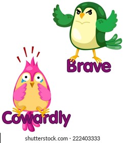 illustration of isolated cute birds with opposite words