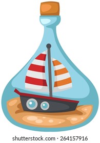 illustration of isolated cute boat in a bottle 