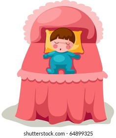 illustration of isolated cute cute boy sleeping in bed on white