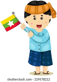 illustration of isolated cute Burmese boy in traditional clothes 