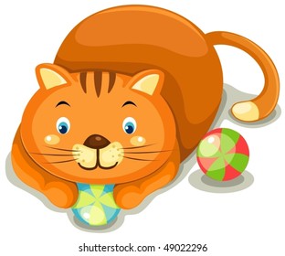 illustration of isolated a cute cat with colorful balls