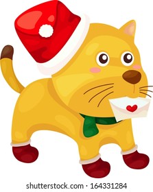 illustration of isolated cute cat sending christmas card