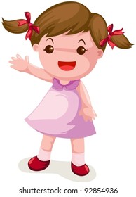 illustration of isolated cute girl waving hand on white background