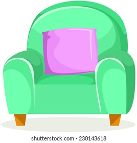 illustration of isolated cute green sofa with cushion