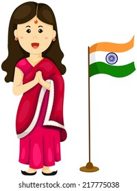 illustration of isolated cute Indian girl in traditional dress