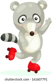 illustration of isolated cute raccoon on a skating 