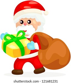 illustration of isolated cute Santa with present on white