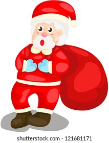 illustration of isolated cute Santa with sack on white