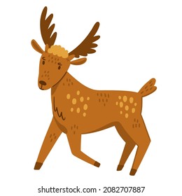 Illustration of an isolated deer on a white background. Simple cute style. Kind personage.