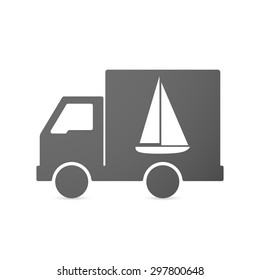 Illustration of an isolated delivery truck icon with a ship