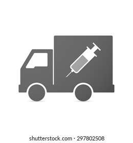 Illustration of an isolated delivery truck icon with a syringe