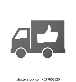 Illustration of an isolated delivery truck icon with a thumb up hand