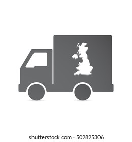 Illustration of an isolated delivery truck with  a map of the UK 