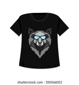 Illustration of isolated  detailed wild wolf head in vintage and aztec style for textiles, print and tattoo in mocku with t-shirt. Line-art. Vector