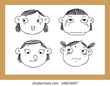 illustration of isolated different facial expressions of a girl vector
