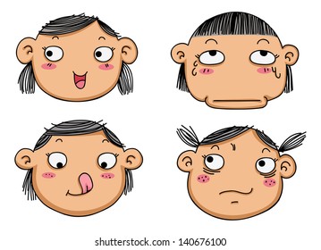 illustration of isolated different facial expressions of a girl vector