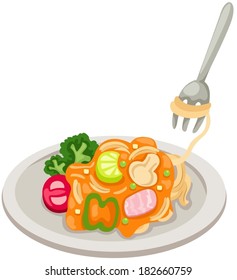 illustration of isolated dish of spaghetti on white 