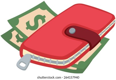 illustration of isolated dollar note with wallet 