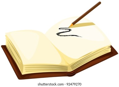 illustration of isolated drawing pencil with empty book on white