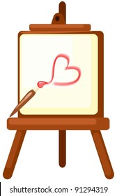illustration of isolated drawing a red heart on easel on white