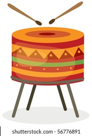 illustration of isolated drum with drum sticks on white background