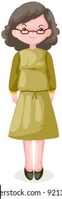 illustration of isolated elderly woman standing on white background