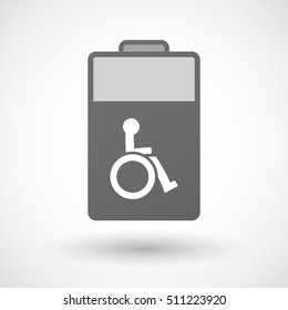 Illustration of an isolated electric energy battery icon with  a human figure in a wheelchair icon