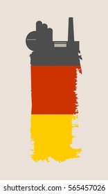 Illustration of an isolated factory icon and grunge brush. Brush stroke painted by Germany flag colors