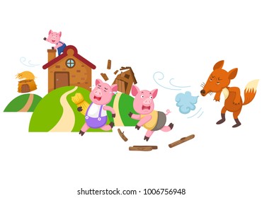 illustration of isolated fairy tale three little pigs