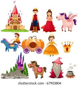 illustration of isolated fairytale set on white background