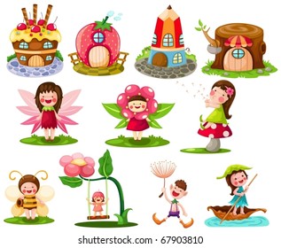 illustration of isolated fairytale set on white background