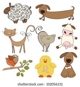 illustration of isolated farm animals set on white background