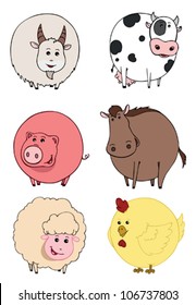 illustration of isolated farm animals set on white background
