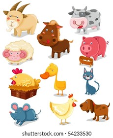 illustration of isolated farm animals set on white background