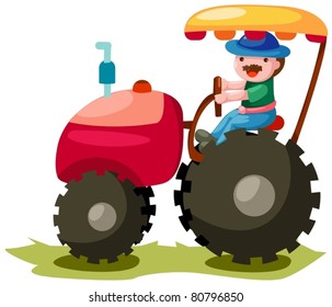 illustration of isolated farmer driving tractor on white background