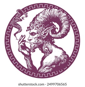 Illustration of an isolated faun smoking