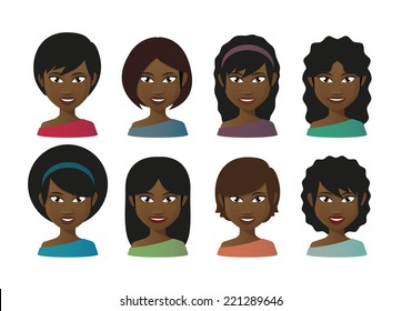 Illustration of an isolated female avatars set