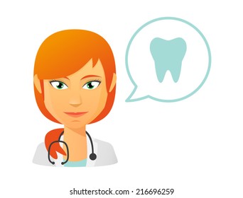 Illustration of an isolated female doctor with a tooth